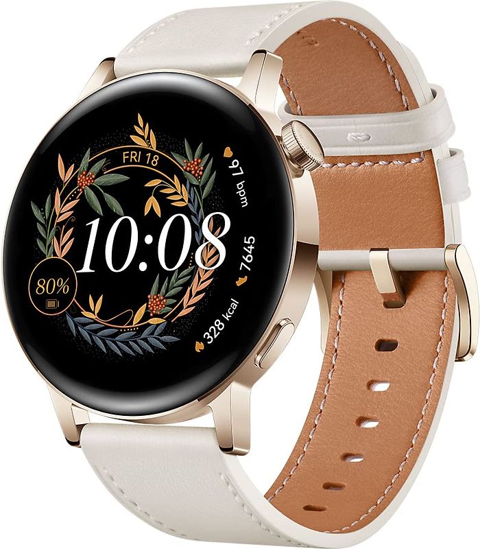 Huawei Watch GT 3 42 mm or avec bracelet cuir blanc