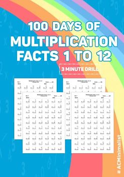 100 Days of Multiplication Facts 1 to 12. 3 Minute Drill.: Multiplication Math Drills. 2nd, 3rd Grade Multiplication Facts. 6000 Practice Problems.