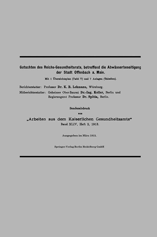 Gutachten des Reichs-Gesundheitsrats, betreffend die Abwässerbeseitigung der Stadt Offenbach a. Main
