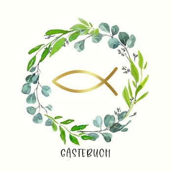Gästebuch: Für Taufe · Konfirmation · Kommunion – Fisch in Eukalyptus Kranz – Zum Eintragen von Glückwünschen