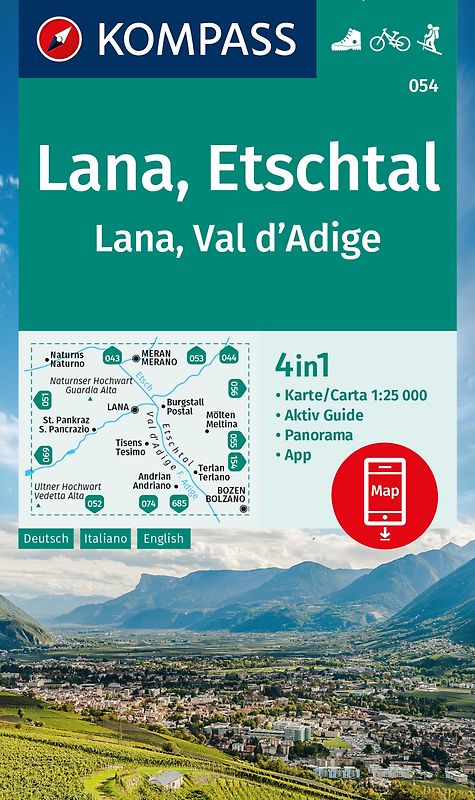KOMPASS Wanderkarte 054 Lana, Etschtal / Lana, Val d´Adige 1:25.000