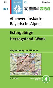 Estergebirge, Herzogstand, Wank. Topographische Karte 1:25.000, mit Wegmarkierungen, Skirouten, Schneeschuhrouten