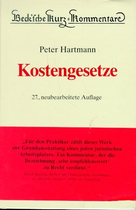Kostengesetze. Gerichtskostengesetz, Kostenordnung und Kostenvorschriften des Arbeitsgerichts-, Sozialgerichts- und Landwirtschaftsverfahrensgesetzes, Bundesgebührenordnung für Rechtsanwälte, Gerichtsvollzieherkostengesetz, Entschädigungsgesetze für ehrenamtliche Richter, für Zeugen und Sachverständige, Justizverwaltungskostenordnung, Durchführungs- und Beitreibungsvorschriften sowie Gebührentabellen