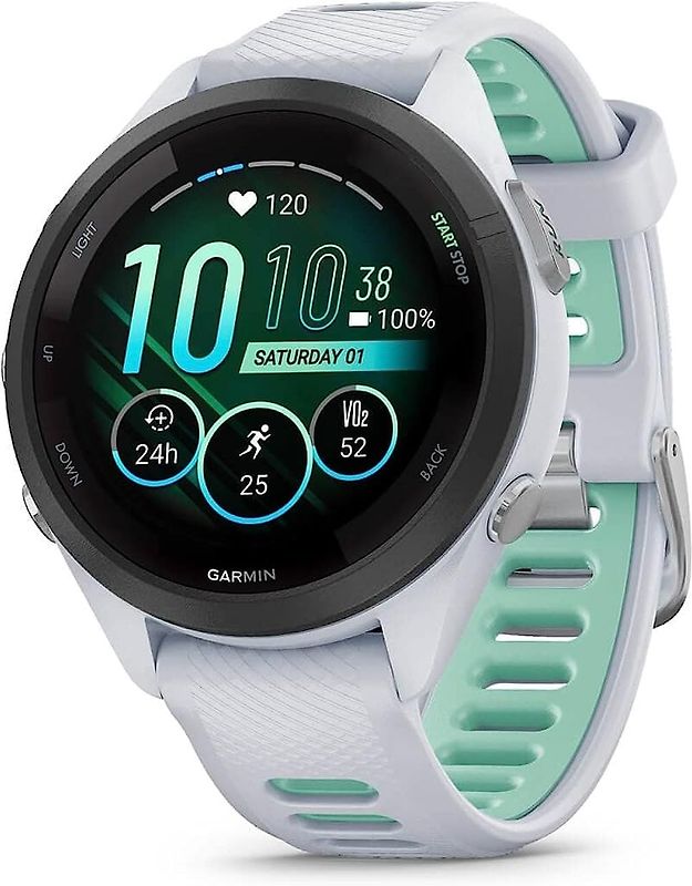 Garmin Forerunner 265S 42 mm blanc/noir et bracelet en silicone blanc/vert