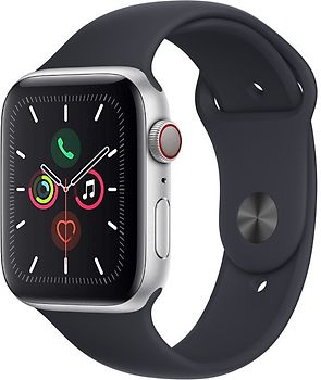Apple Watch Series 5 44 mm Boîtier aluminium argent Bracelet Sport noir [Wi-Fi + Cellulaire]