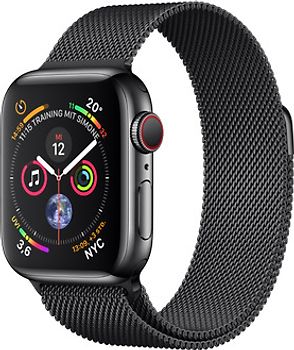 Apple Watch Series 4 40 mm boîtier en acier inoxydable noir sidéral avec Bracelet Milanais gris sidéral [Wifi+ Cellular]