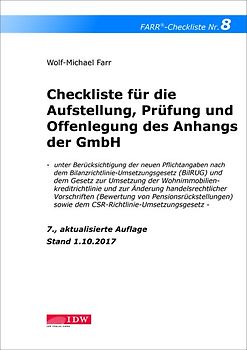 Checkliste 8 für die Aufstellung, Prüfung und Offenlegung des Anhangs der GmbH