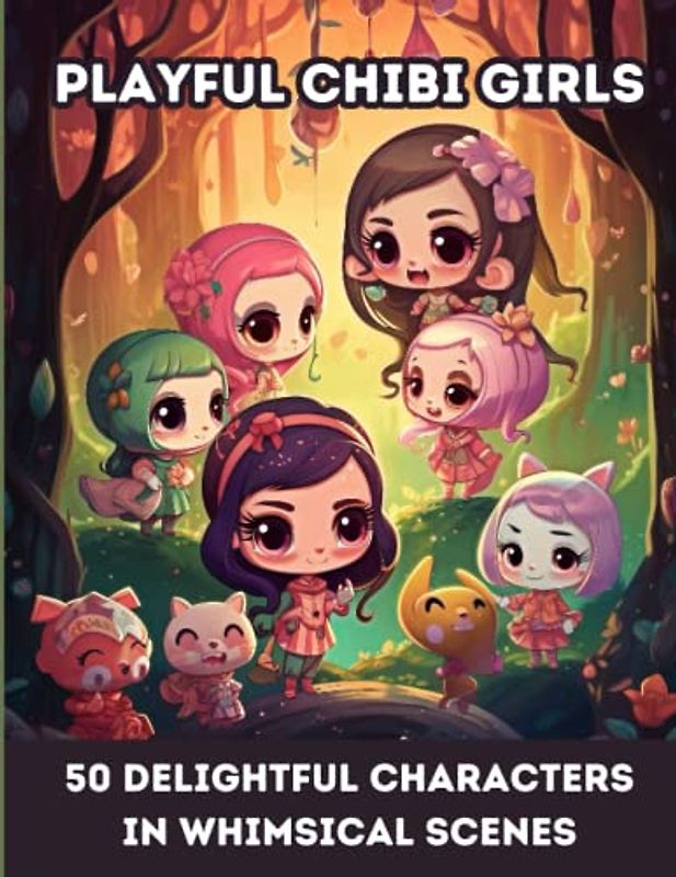 Playful Chibi Girls: 50 Delightful Characters in Whimsical Scenes: An Adult Coloring Adventure for the Young at Heart to Color and Relax With