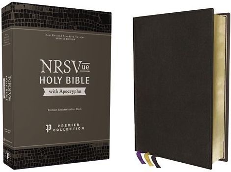 Nrsvue, Holy Bible with Apocrypha, Premium Goatskin Leather, Black, Premier Collection, Art Gilded Edges, Comfort Print