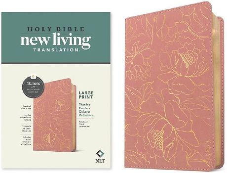 NLT Large Print Thinline Center-Column Reference Bible, Filament Enabled (Leatherlike, Pink Gold Floral, Red Letter)
