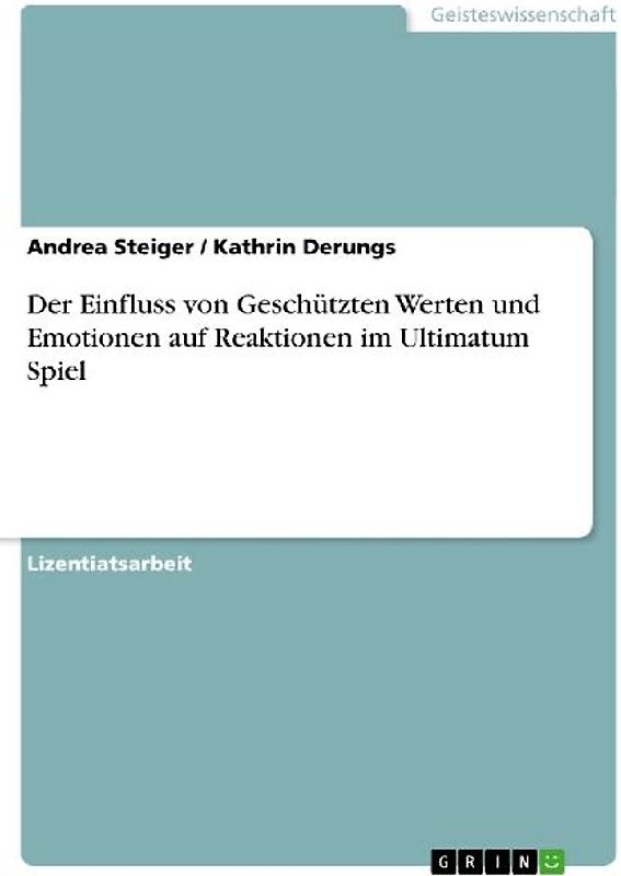 Der Einfluss von Geschützten Werten und Emotionen auf Reaktionen im Ultimatum Spiel