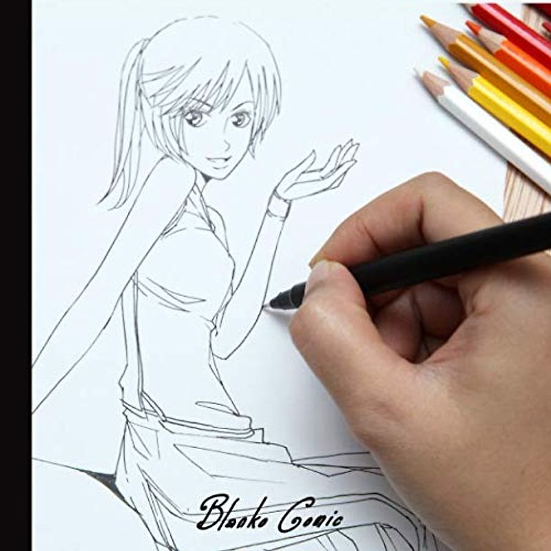 BLANKO COMIC: Comic Heft mit über 40 verschiedenen Action Vorlagen zum Zeichnen des eigenen Comics | Quadratisches Format 8,5" x 8,5" | Comicbuch Motiv: Manga Zeichenheft