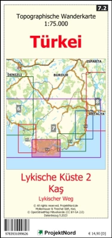 Lykische Küste 2 - Kaş - Lykischer Weg - Topographische Wanderkarte 1:75.000 Türkei (Blatt 7.2)