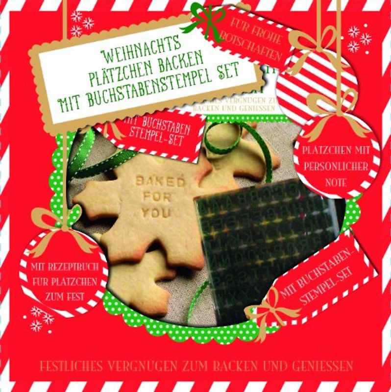 Weihnachtsplätzchen. Backbuch mit Buchstabenstempeln. Boxset