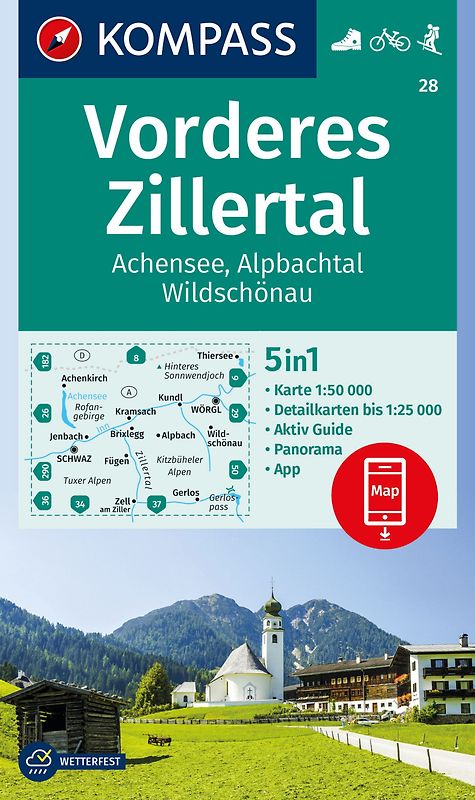 KOMPASS Wanderkarte 28 Vorderes Zillertal 1:50.000