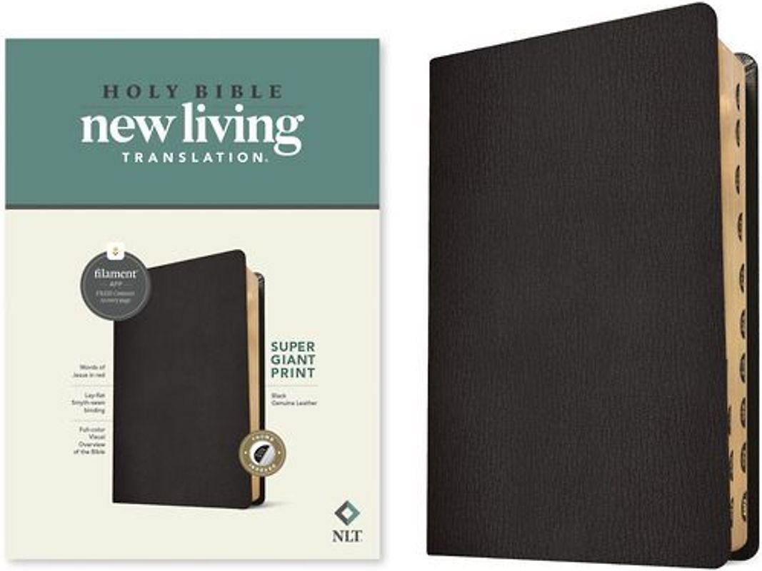NLT Super Giant Print Bible, Filament Enabled (Genuine Leather, Black, Indexed, Red Letter)