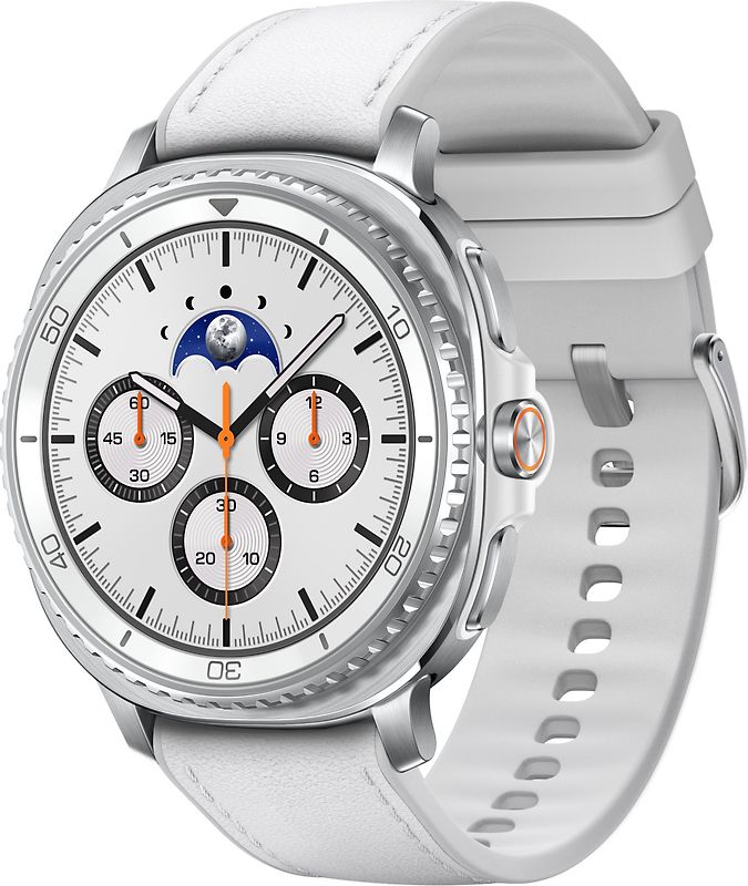 Samsung Galaxy Watch8 Classic 46 mm Aluminiumgehäuse white am Hybrid Band white [Wi-Fi + 4G]