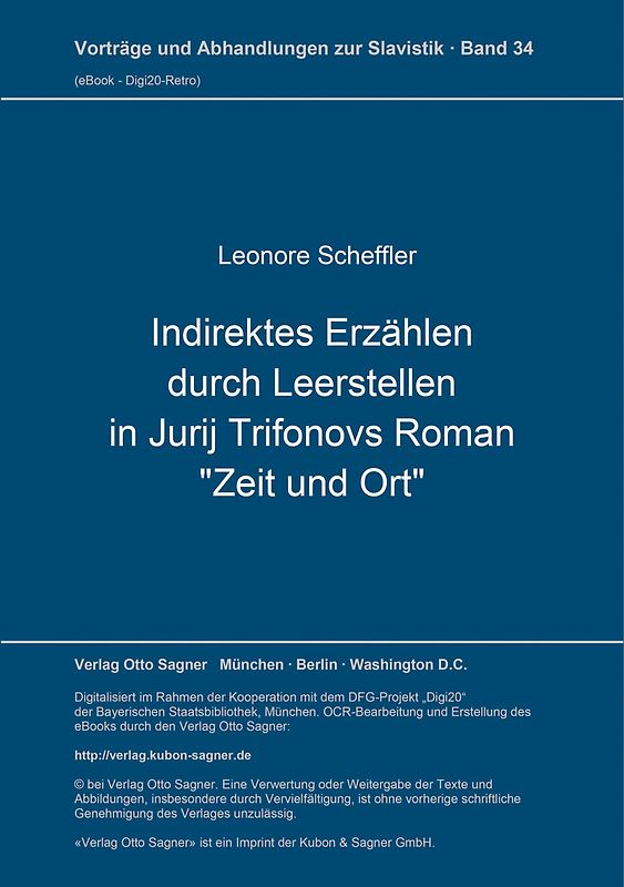 Roman-Punktir. Indirektes Erzählen durch Leerstellen in Jurij Trifonovs Roman "Zeit und Ort"