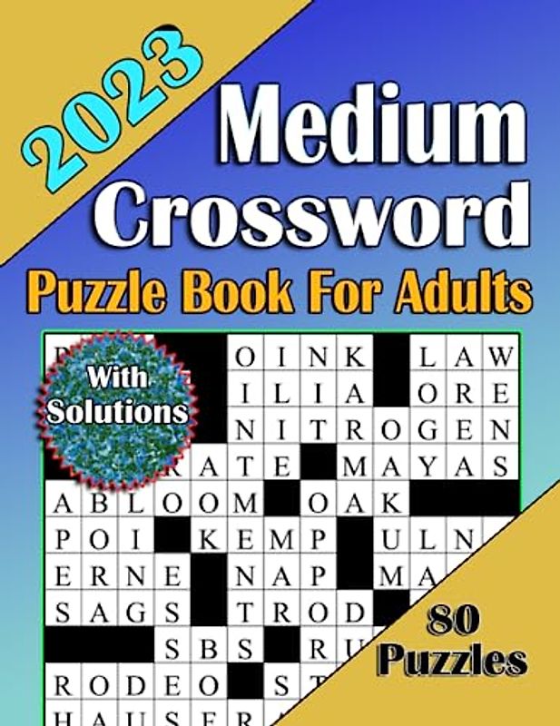 2023 Medium Crossword Puzzle Book For Adults With Solutions