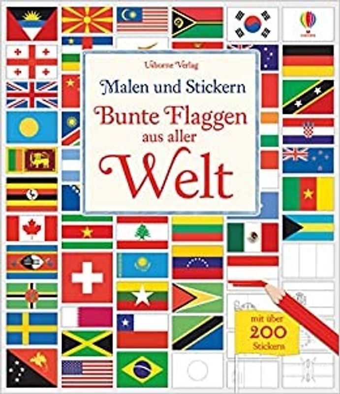 Malen und Stickern: Bunte Flaggen aus aller Welt