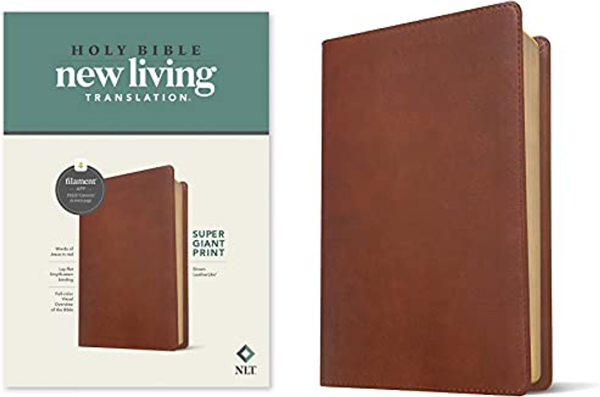 NLT Super Giant Print Bible, Filament Enabled (Leatherlike, Brown, Red Letter)