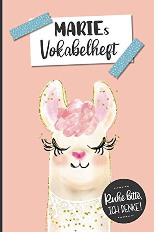 Personalisierte Schulsachen für Marie: Vokabelheft mit zwei Spalten und Vorname Marie ein Individuelles Geschenk zum Schulanfang oder zur Einschulung