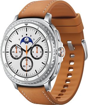 Samsung Galaxy Watch8 Classic 46 mm Boîtier aluminium blanc sur Hybride premium camel [Wi-Fi + 4G]