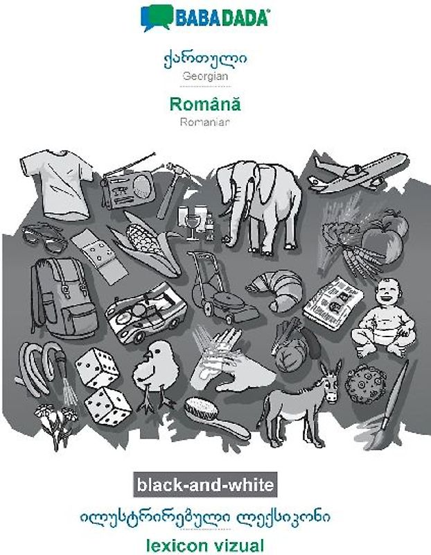 Georgian (in georgian script) - Român¿, visual dictionary, BW