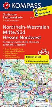 KOMPASS Großraum-Radtourenkarte 3706 Nordrhein-Westfalen Mitte/Süd, Hessen Nordwest, 1:125.000