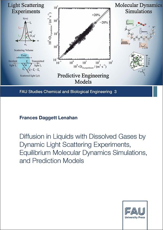 Diffusion in Liquids with Dissolved Gases by Dynamic Light Scattering Experiments, Equilibrium Molecular Dynamics Simulations, and Prediction Models