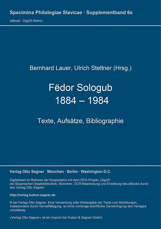 Fëdor Sologub. 1884 - 1984