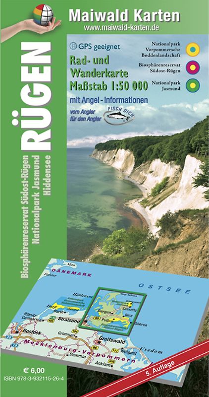 Rügen mit Hiddensee u. Angel-Informationen - Rad- u. Wanderkarte - Biosphärenreservat Südost-Rügen, Nationalpark Jasmund, Hiddensee = (Landkarten-Papier oder wasserfestes Papier) Beachten Sie bitte den Preisunterschied...