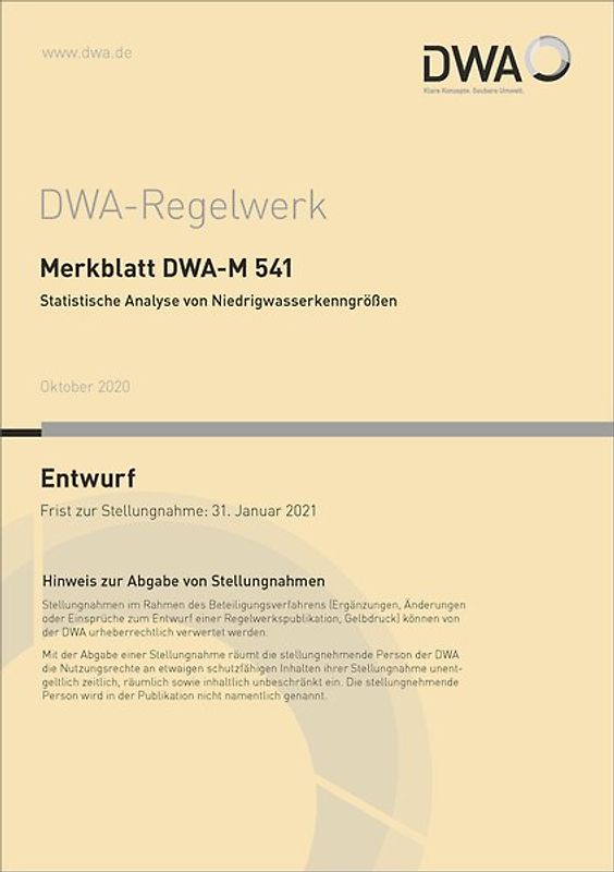 Merkblatt DWA-M 541 Statistische Analyse von Niedrigwasserkenngrößen (Entwurf)