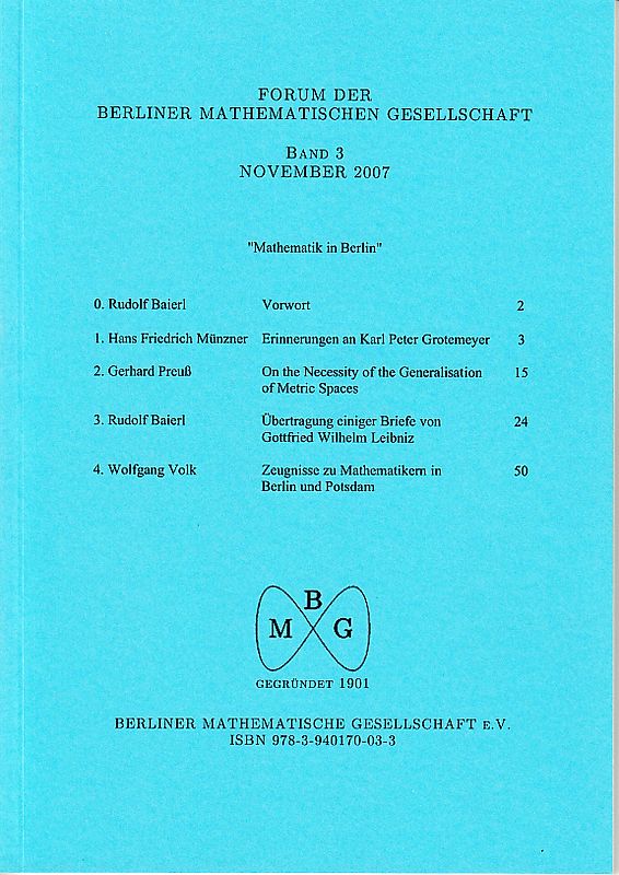 Forum der Berliner Mathematischen Gesellschaft / Mathematik in Berlin, Gedenken an Karl Grotemeyer