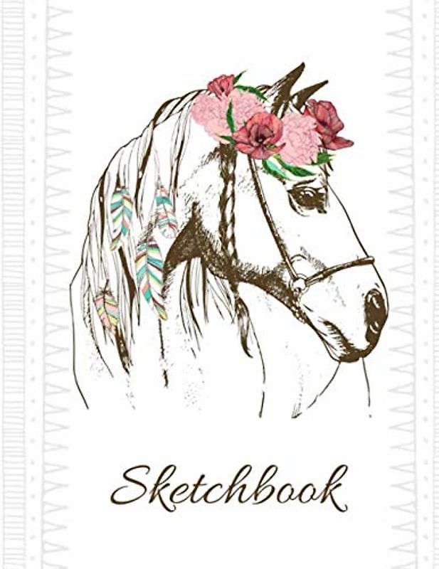 Sketchbook: Vintage Boho Pferde Skizzenbuch zum malen, zeichnen, kritzeln, schreiben für Mädchen, 8.5" x 11", 110 Seiten, Notebook