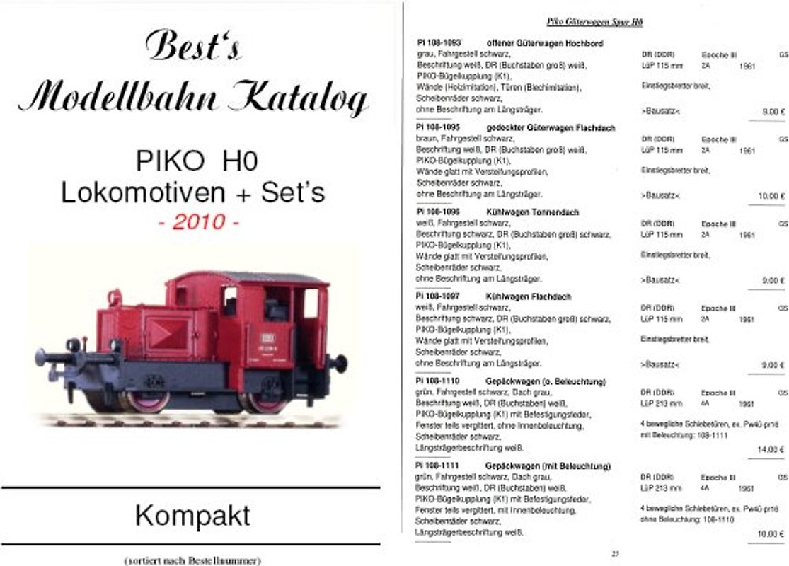 Best`s Modellbahn Katalog PIKO H0 Lokomotiven Kompaktausgabe 2010 = vergriffen