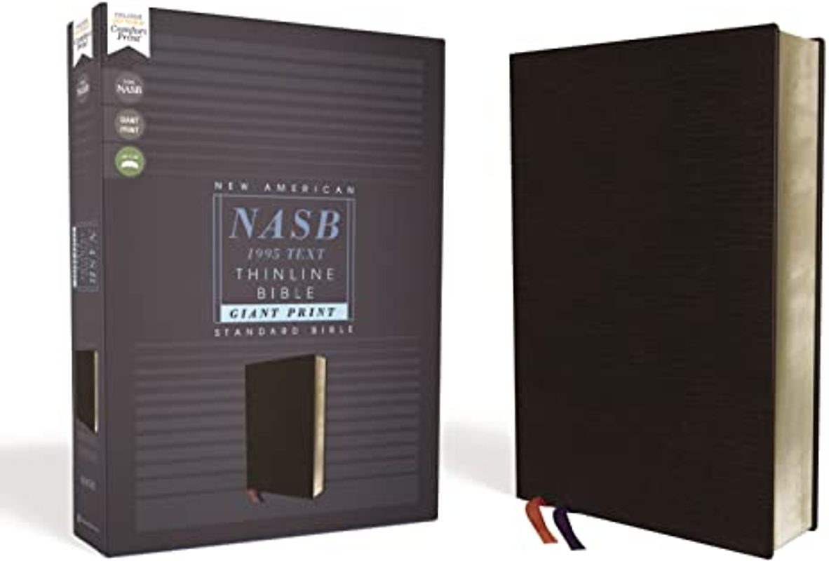 NASB, Thinline Bible, Giant Print, Bonded Leather, Black, Red Letter, 1995 Text, Comfort Print