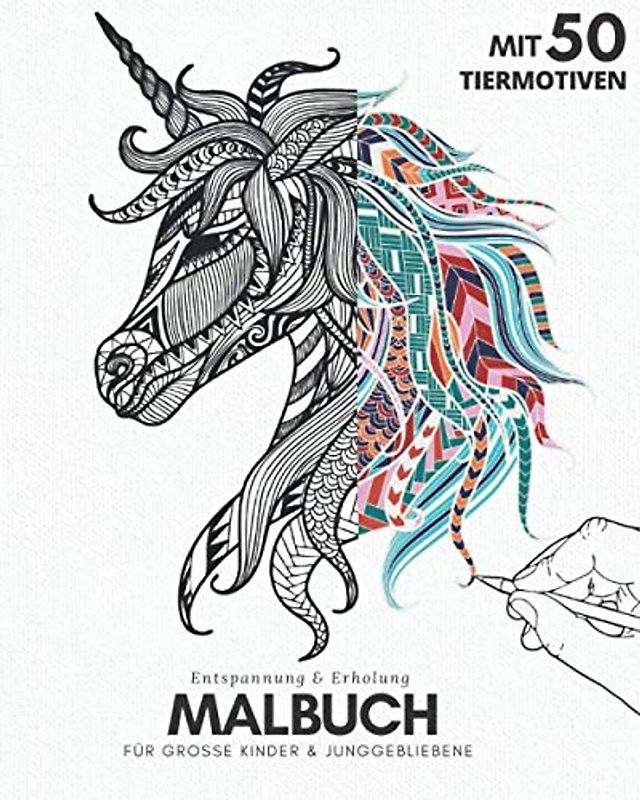 MALBUCH | Für grosse Kinder & Junggebliebene | Mit 50 Tiermotiven: Ausmalblock mit Tier-Mandalas & Punkteraster | Perfekt zum Entspannen & Stress abbauen | 20,32 x 25,4 cm