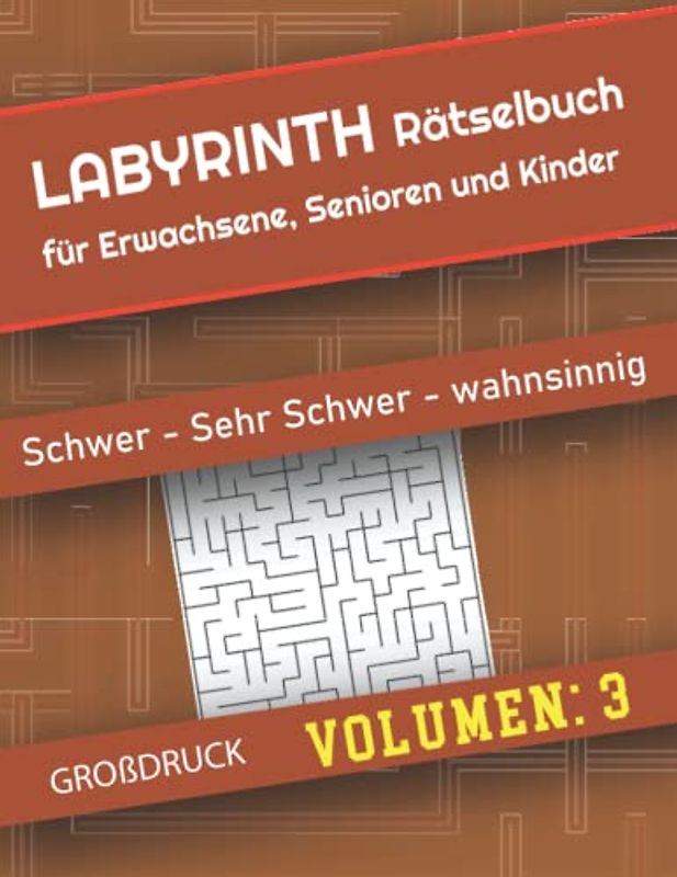 Labyrinth Rätselbuch Volumen 3: Großdruck Rätselbuch Labyrinth für Erwachsene, Senioren und Kinder, Viel Spaß mit 150 verschiedene Labyrinthe, 153 Seiten, 3 Niveaus (Schwer – Sehr schwer - Wahnsinnig)