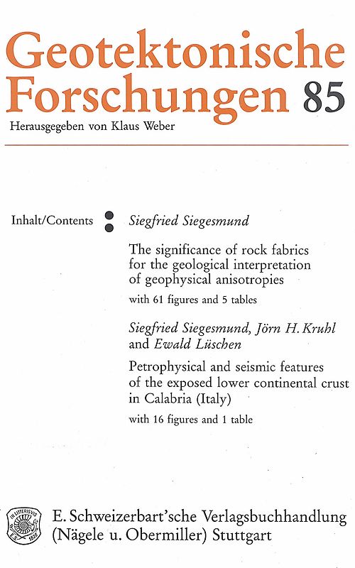 The significance of rock fabrics for the geological interpretation of geophysical anisotropies - Siegesmund, Siegfried;Kruhl, Jörn H;Lüschen, Ewald: Petrophysical and seismid features of the exposedlower continental crust in Calabria (Italy)