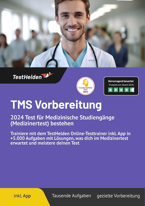 TMS Vorbereitung: Test für Medizinische Studiengänge (Medizinertest) bestehen | Das Buch inkl. Online-Testtrainer & App mit über 5.000 Übungsaufgaben & Lösungen sowie Lösungswegen für alle Gebiete