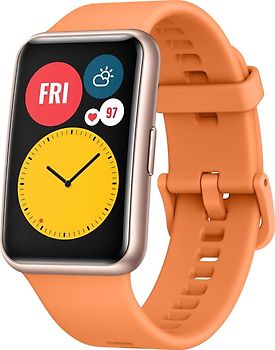 Huawei Watch Fit 46 mm gold et bracelet en silicone cantaloupe orange