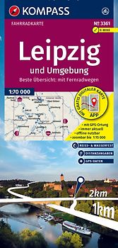 KOMPASS Fahrradkarte 3361 Leipzig und Umgebung mit Knotenpunkten 1:70.000