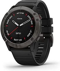 Image of Garmin Fenix 6X Sapphire 51 mm zwart met een zwarte siliconen polsband (Refurbished)