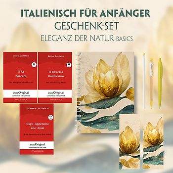 Italienisch für Anfänger Geschenkset - 3 Bücher (mit Audio-Online) + Eleganz der Natur Schreibset Basics