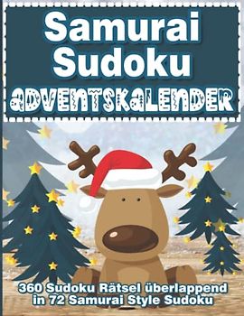 Samurai Sudoku Rätsel Adventskalender: Weihnachtlicher Sudoku Adventskalender für Erwachsene und Kinder mit 72 Samurai Style Sudoku in leicht, mittel & schwer