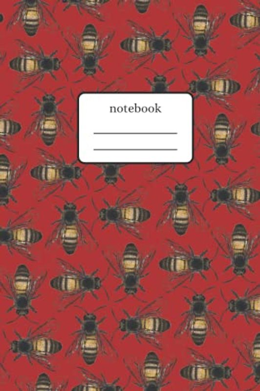 Notebook Bees: Composition Notebook with Bee Art Pattern - Lined Notebook 120 Pages 6x9 inch - Dark Red Version