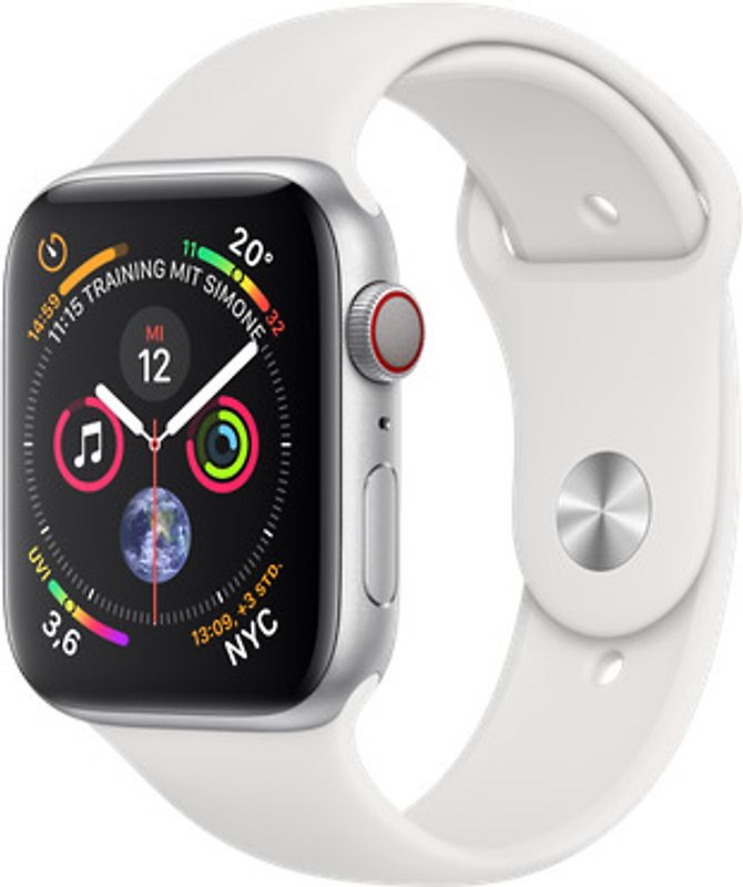 Apple Watch Series 4 44 mm boîtier en aluminium argent avec Bracelet Sport blanc [Wifi+Cellular]