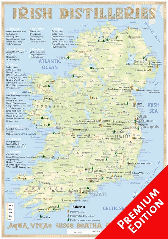 Whiskey Distilleries Ireland - Poster 42x60cm Premium Edition