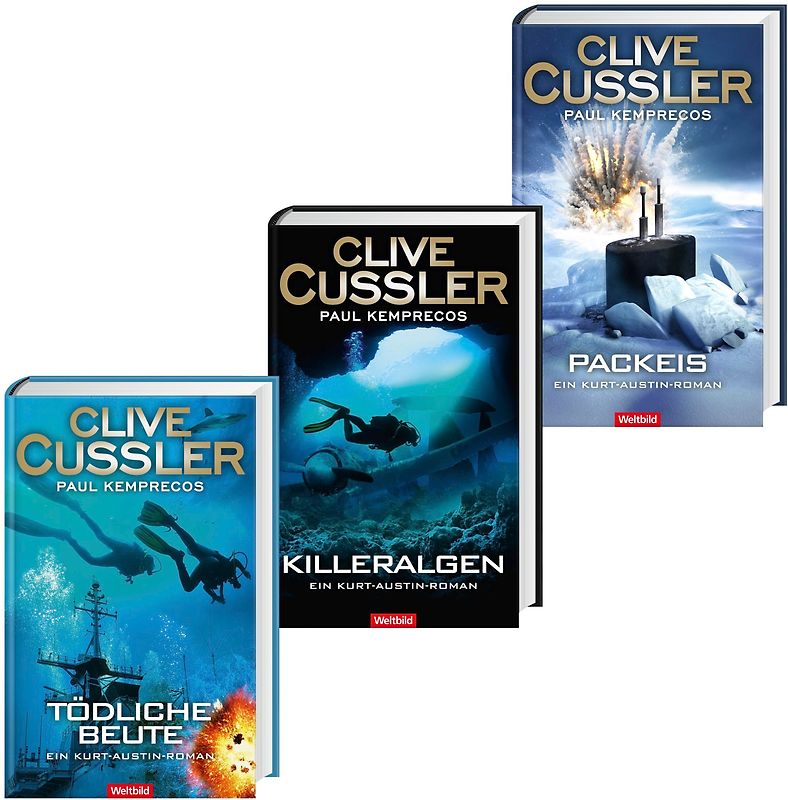 Tödliche Beute / Killeralgen / Packeis - Clive Cussler & Paul Kemprecos [Gebundene Ausgabe, Weltbild, 3 Bände]
